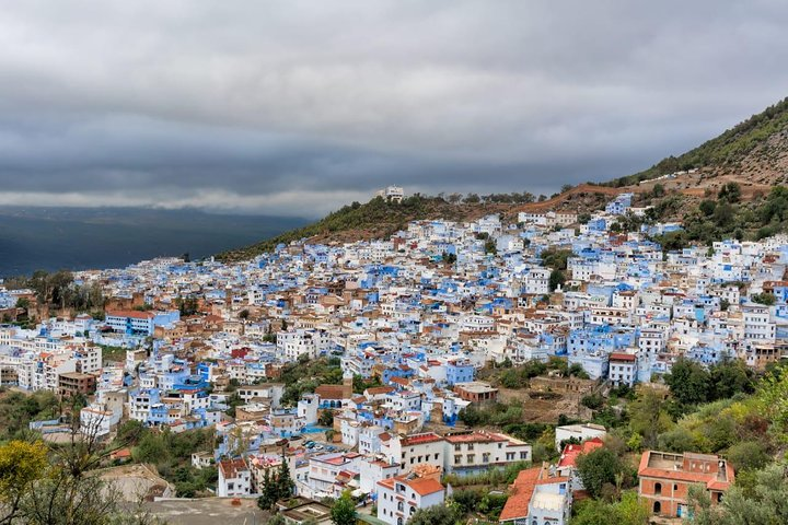 Panoramic view of Chefchaoune from above the waterfall.
