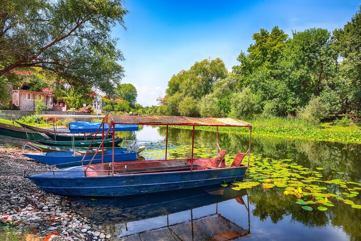 View of boats and the restaurant by the Skadar lake