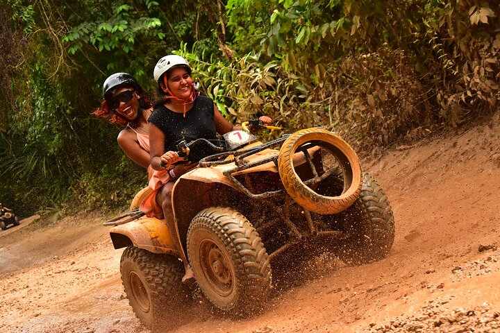 ATV in middle of the jungle, Zipline flying and cenote