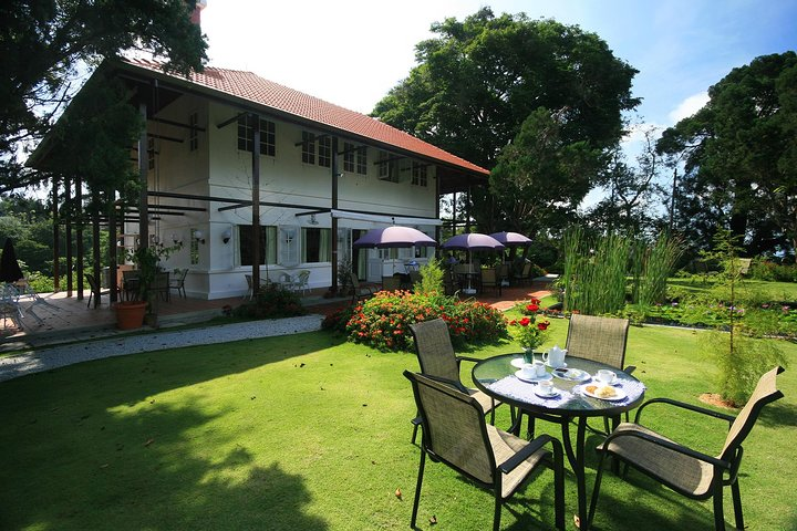 Savor English High Tea at the scenic David Brown Restaurant on Penang Hill surrounded by lush greenery and stunning views perfect for unwinding after your funicular journey.