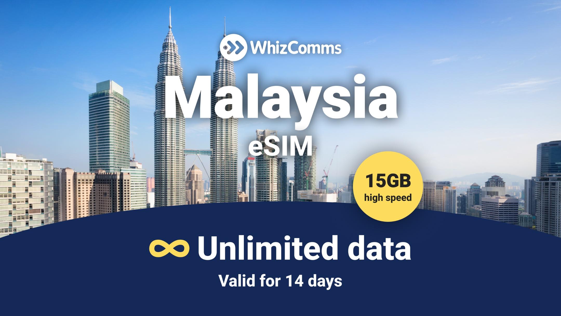 WhizComms 14-Day 15GB Unlimited Malaysia eSIM - Photo 1 of 1