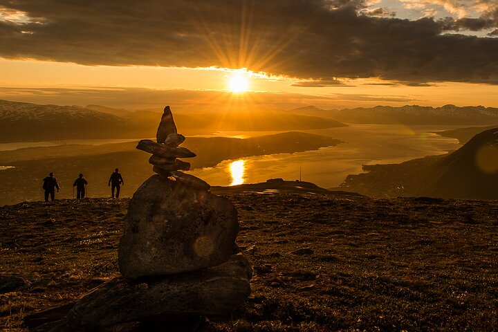The midnight sun over Tromsø seen from the mountain Fløya.