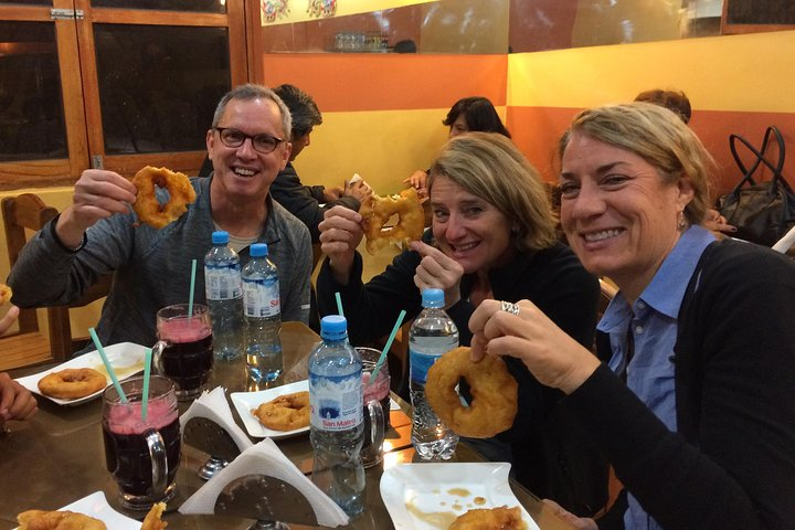 Trying Picarones and Chicha Morada