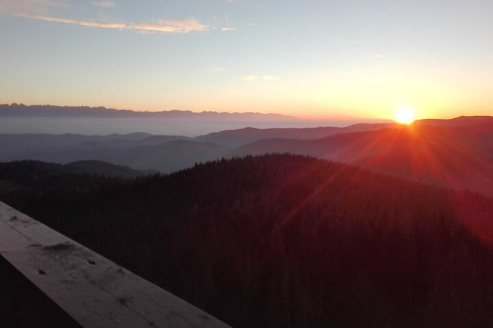 Sunset in the Beskids seen from one of the viewing towers.