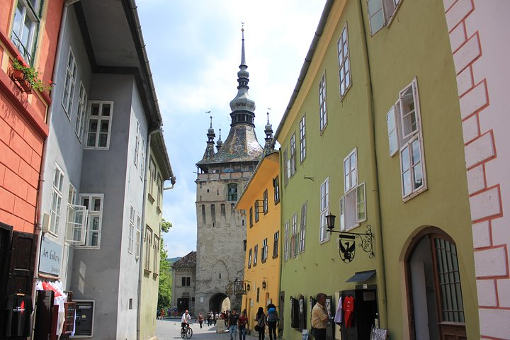 Medieval center of Sighisoara with the Clock Tower.
