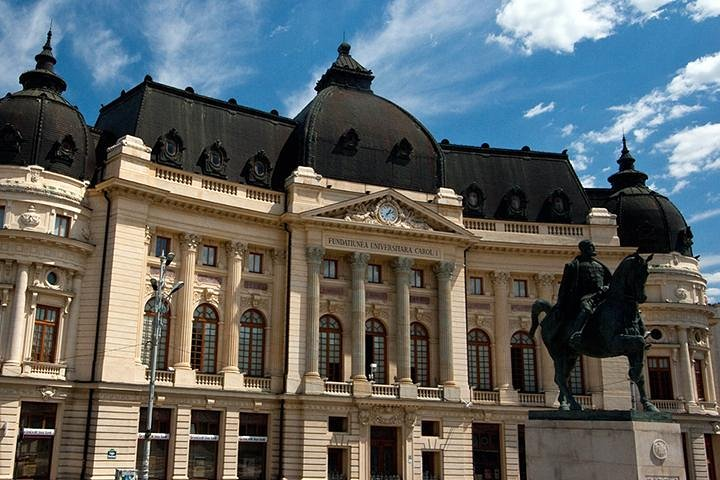 King Carol Statue and National Library, Bucharest