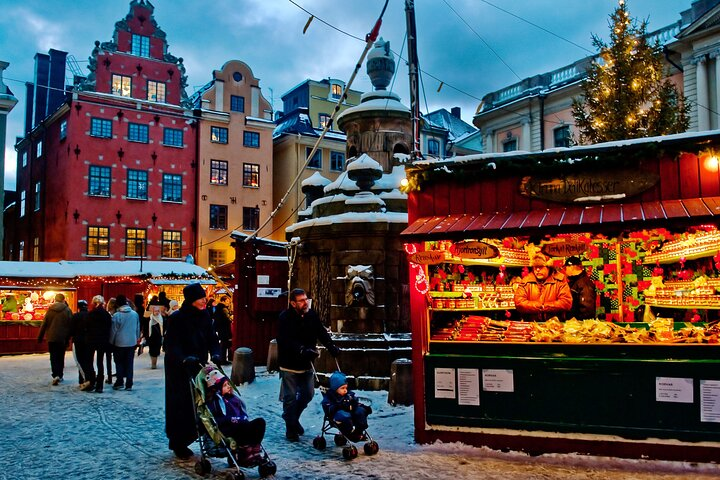Experience the charm of Stockholm's Christmas market where festive stalls offer delightful treats amid historic buildings creating a perfect setting for learning about Nordic traditions and holiday history.