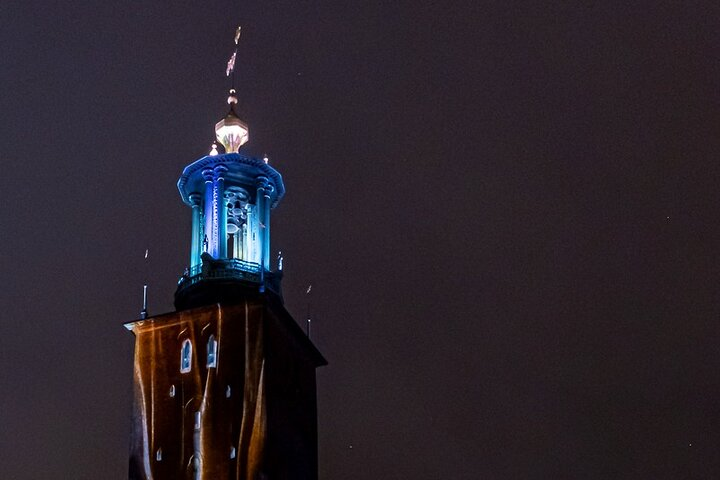 Explore the stunning silhouette of Stockholm City Hall illuminated against the night sky. A perfect backdrop for memorable photos and a chance to appreciate its architectural beauty.