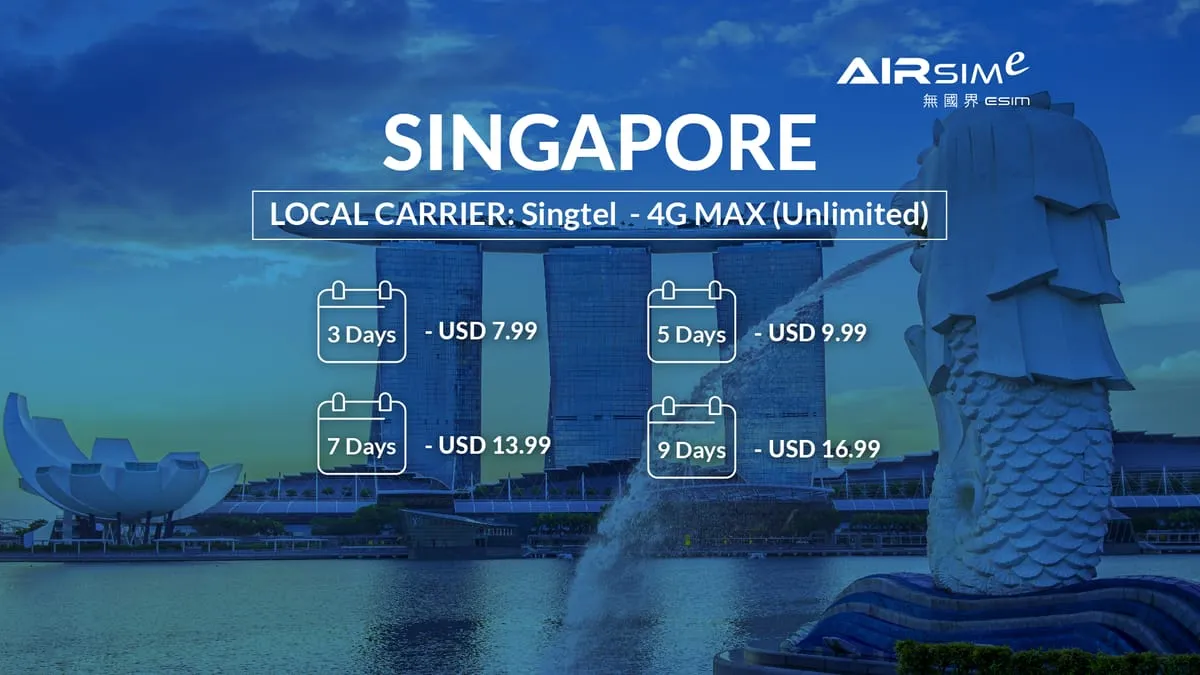 新加坡的AIRSIM Global Travel eSIM – Singapore | Pelago
