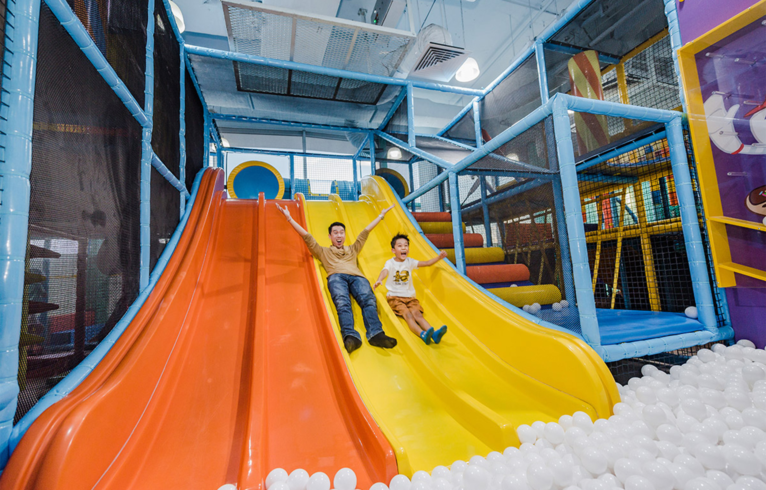 Experience endless laughter as kids glide down colorful slides and explore fun-filled play zones creating unforgettable memories at The Polliwogs VivoCity perfect for family bonding.