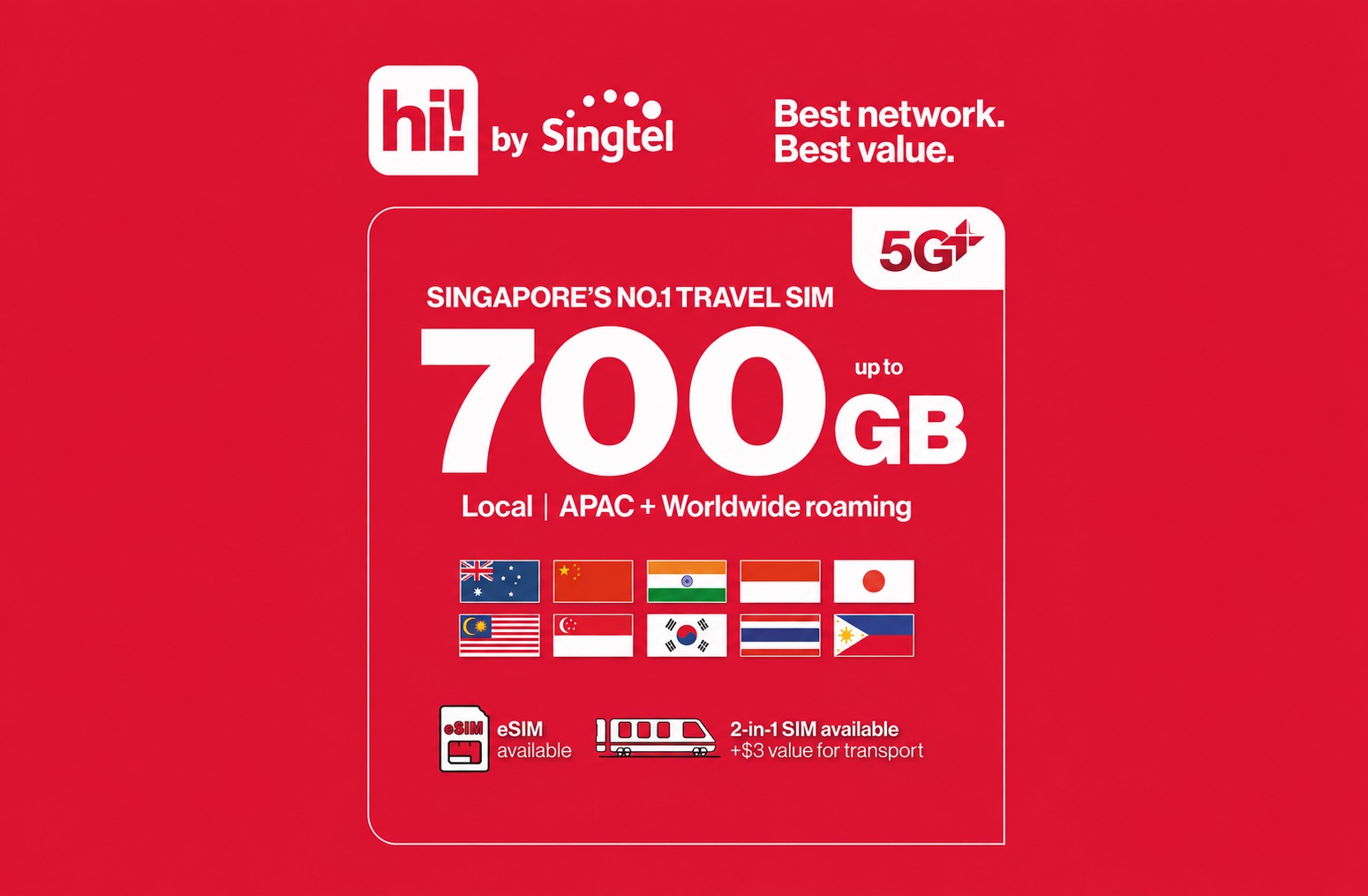 [Singapore eSIM/SIM card] Singtel Best 5G+ | Optional EZlink transport card - Photo 1 of 6