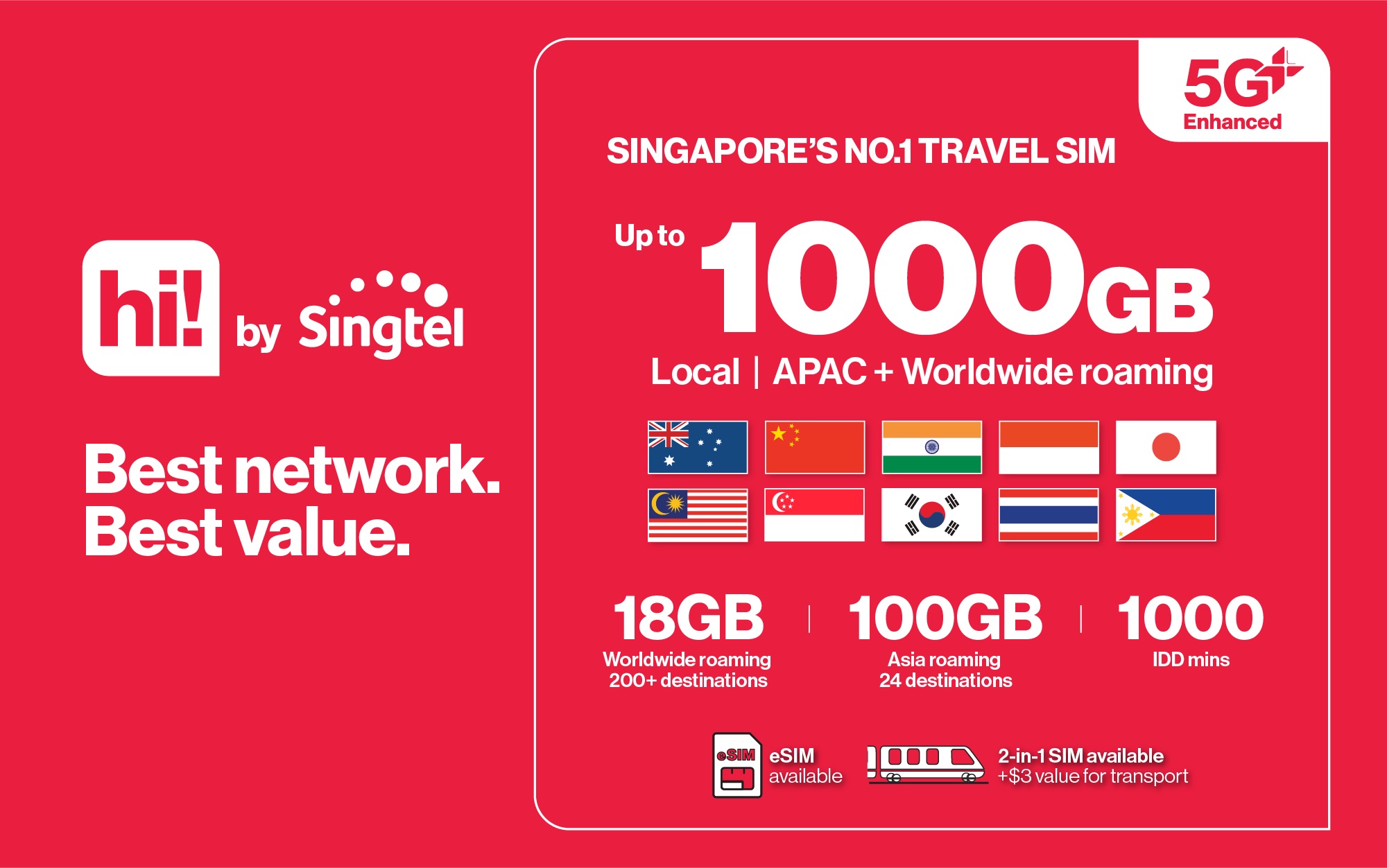 [Singapore eSIM/SIM card] Singtel Best 5G+ | Optional EZlink transport card - Photo 1 of 6