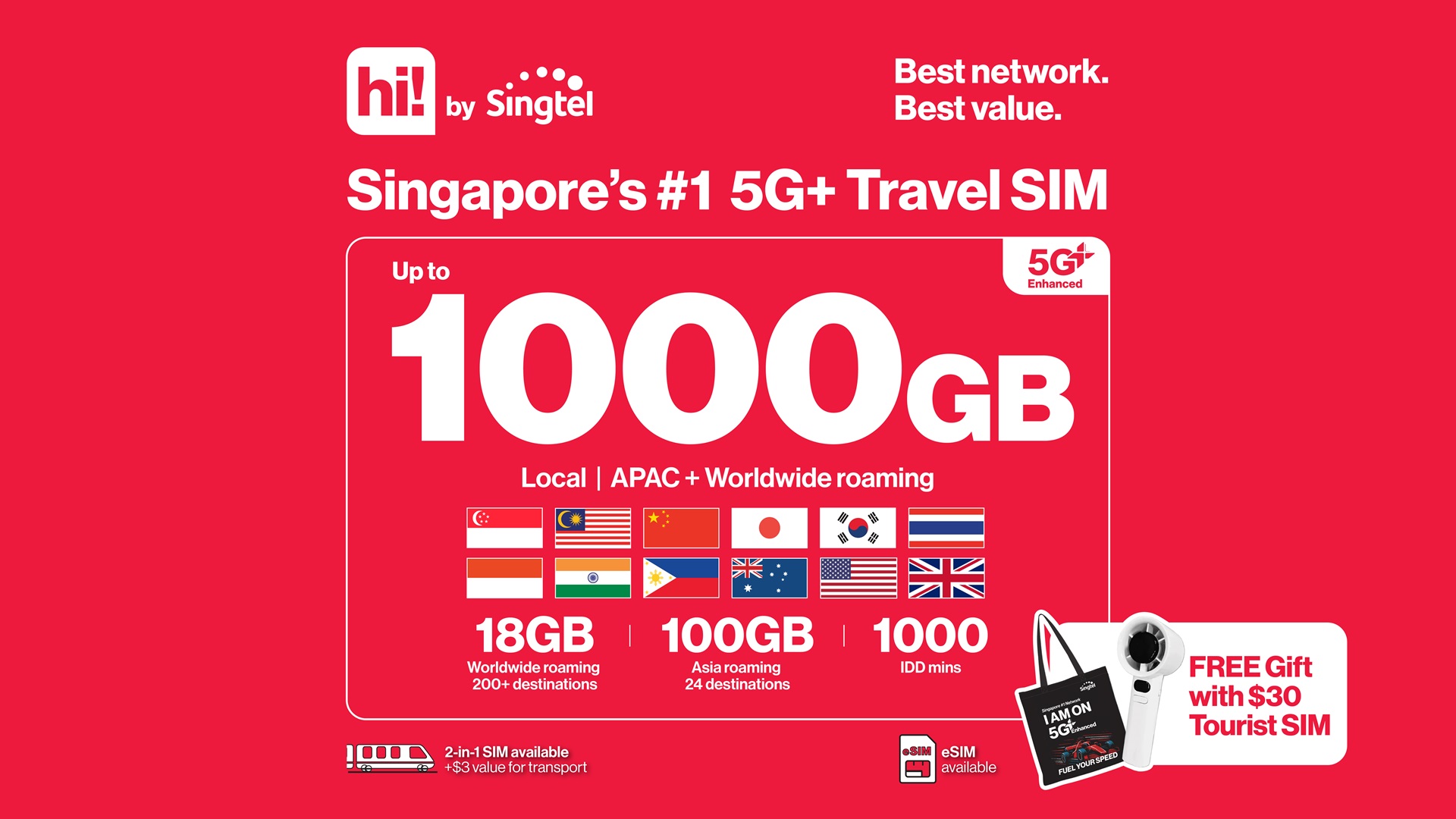 [eSIM/kartu SIM Singapura] Singtel Best 5G+ | Kartu transportasi EZlink opsional - Photo 1 of 4