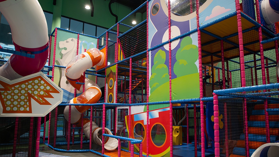 Diverse play zones at T-Play Khatib invite families to engage in dynamic activities from slides and climbing structures to sports and fun challenges celebrating Singapore's unique Peranakan culture through play.