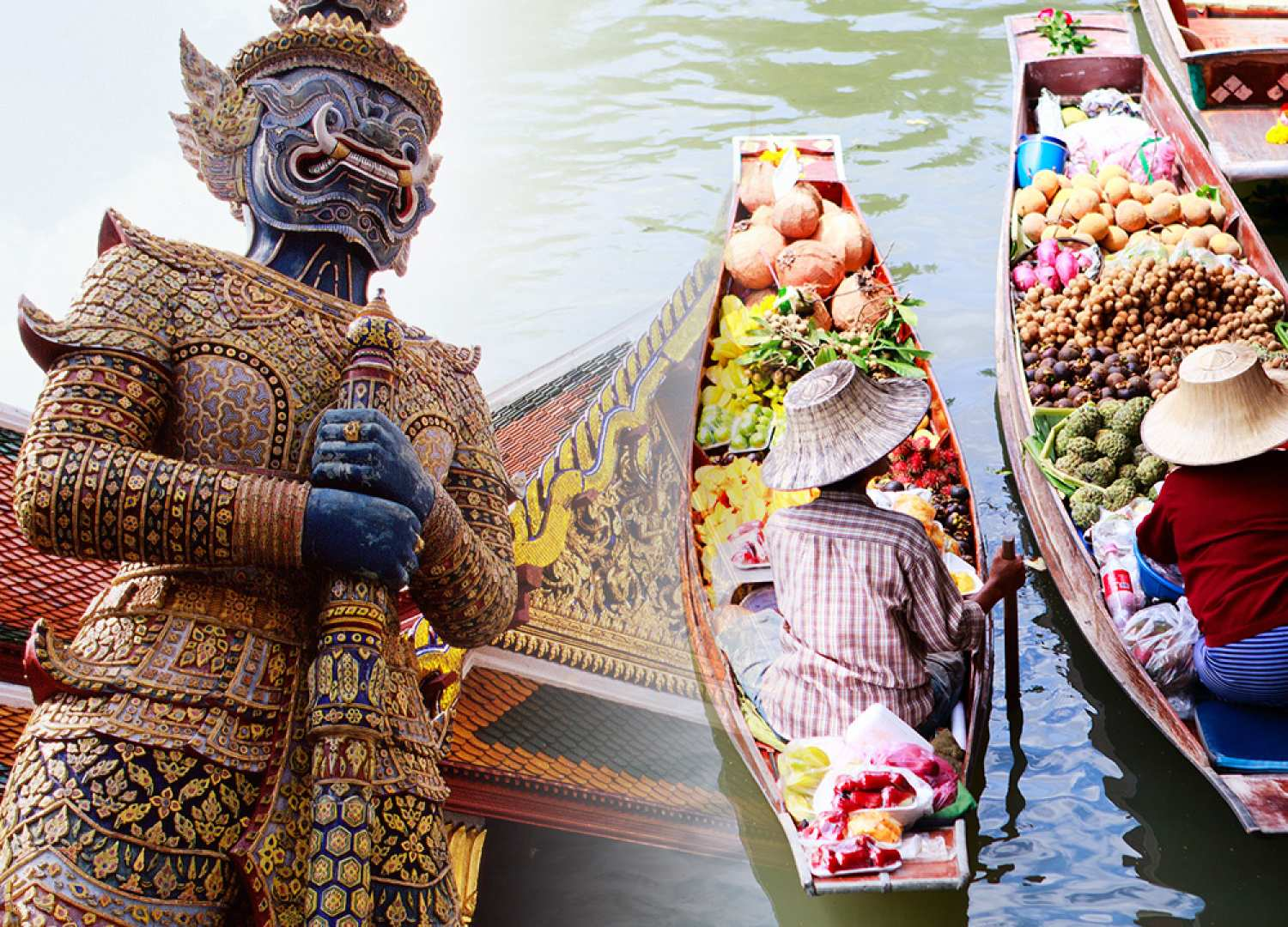 Experience the charm of Thailand with a visit to Damnoen Saduak floating market where vibrant colors meet delicious flavors alongside the historic wonders of the royal palace.