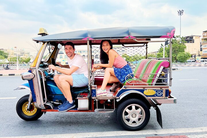 Experience the charm of Bangkok while riding a Tuk-Tuk visiting iconic landmarks tasting delicious local dishes and soaking in the city's unique nighttime energy. Adventure awaits!