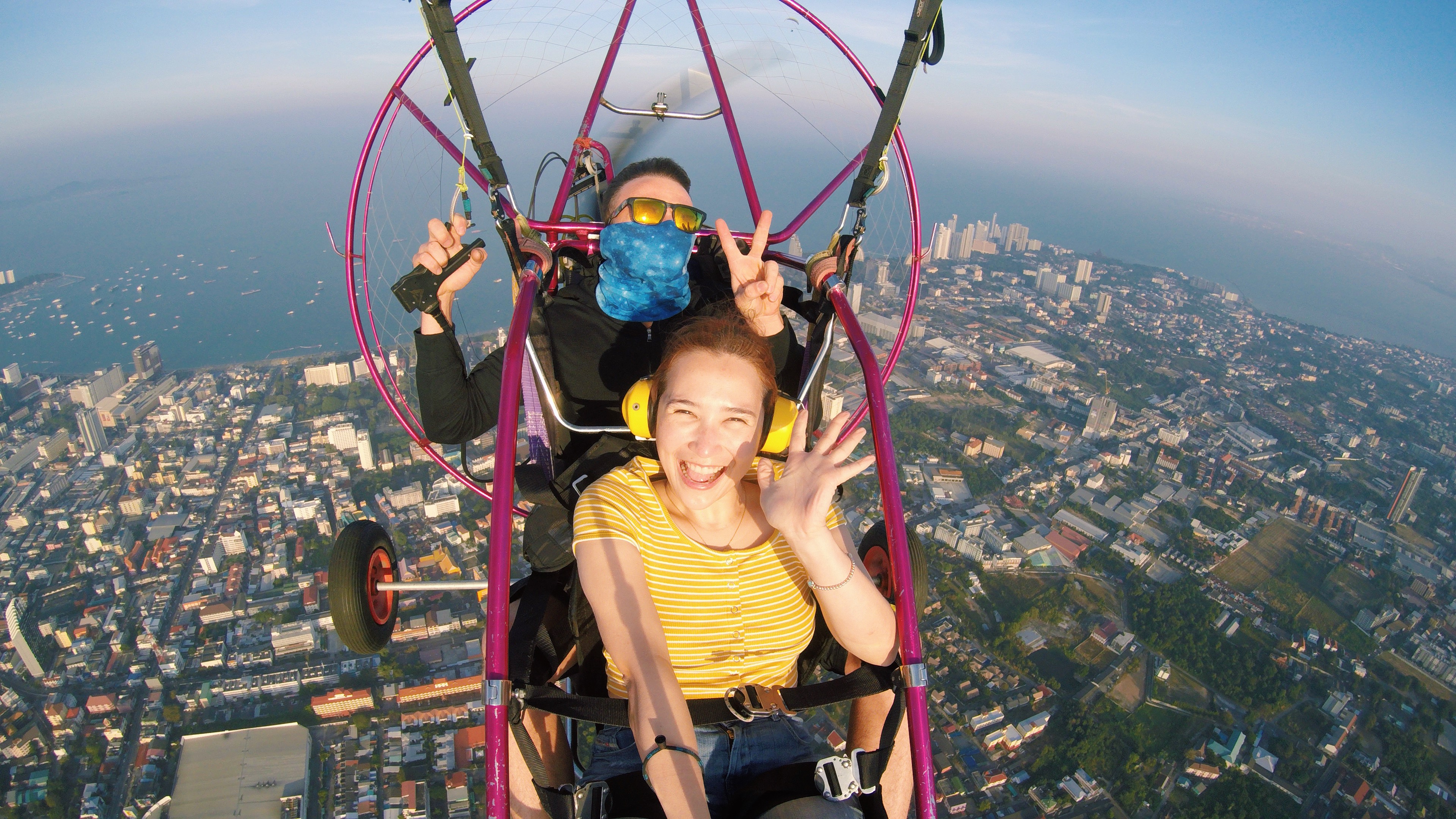 Soar above Pattaya’s coastline taking in breathtaking views of the beachside city and the Gulf of Thailand while enjoying an unforgettable paramotor gliding adventure with expert guidance.