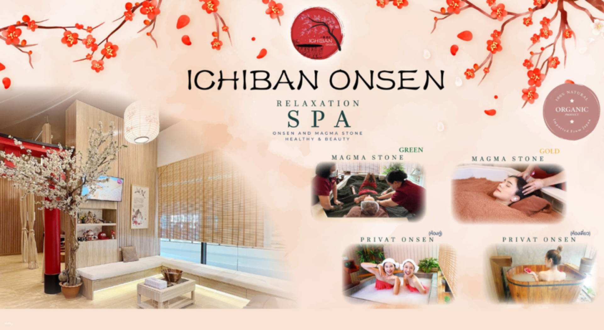 Indulge in a serene retreat at Ichiban Onsen featuring Japanese-inspired decor and volcanic rock treatments perfect for unwinding after exploring Bangkok. A true oasis awaits.
