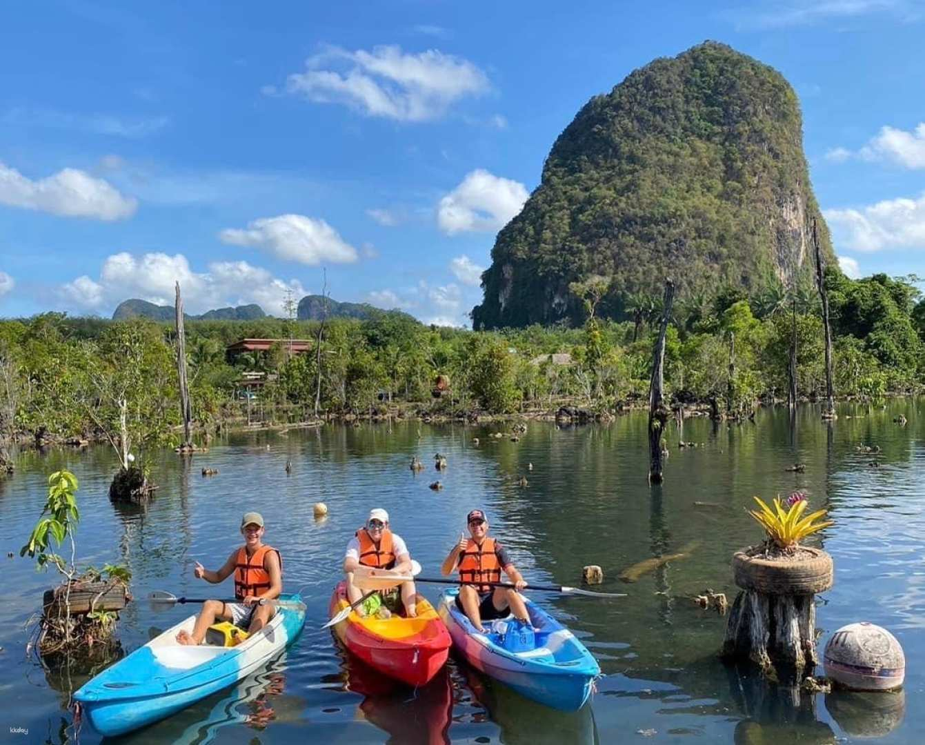 Paddle through Khlong Nam Sai exploring serene lagoons and lush landscapes. Experience the tranquility of nature while navigating crystal-clear waters among majestic rock formations. Adventure awaits in Krabi!