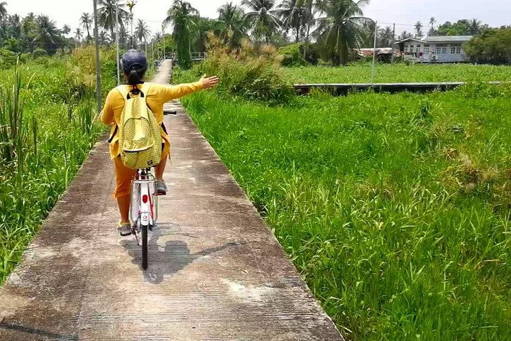 Explore the serene paths of Koh Kret on a biking tour surrounded by lush greenery and traditional scenery while connecting with the community's rich cultural heritage. Enjoy a delightful lunch along the way.