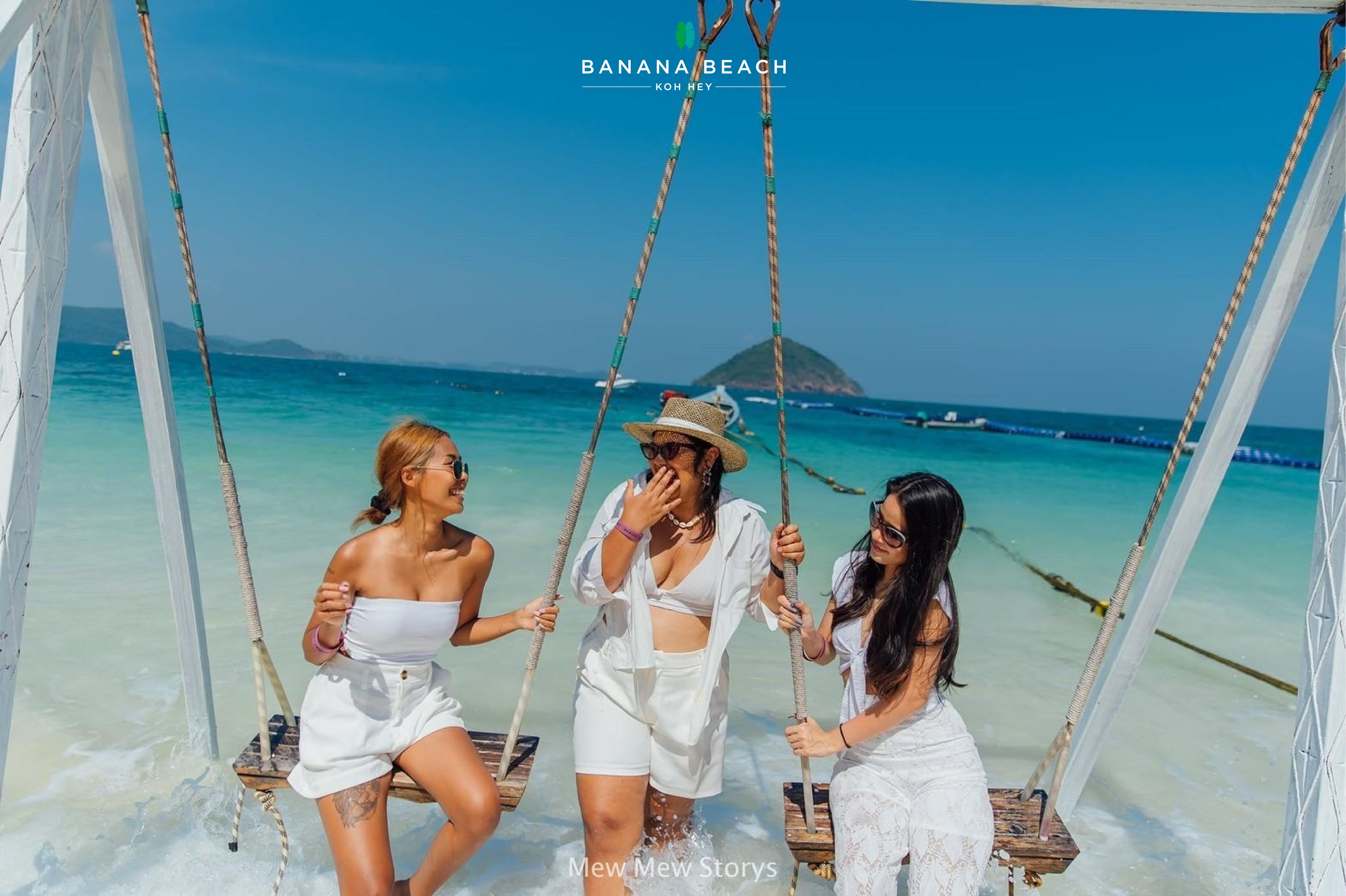 Feel the gentle breeze and warm sun as you swing over crystalline waters surrounded by friends. Enjoy smiles laughter and unforgettable moments at Banana Beach on Koh Hey.