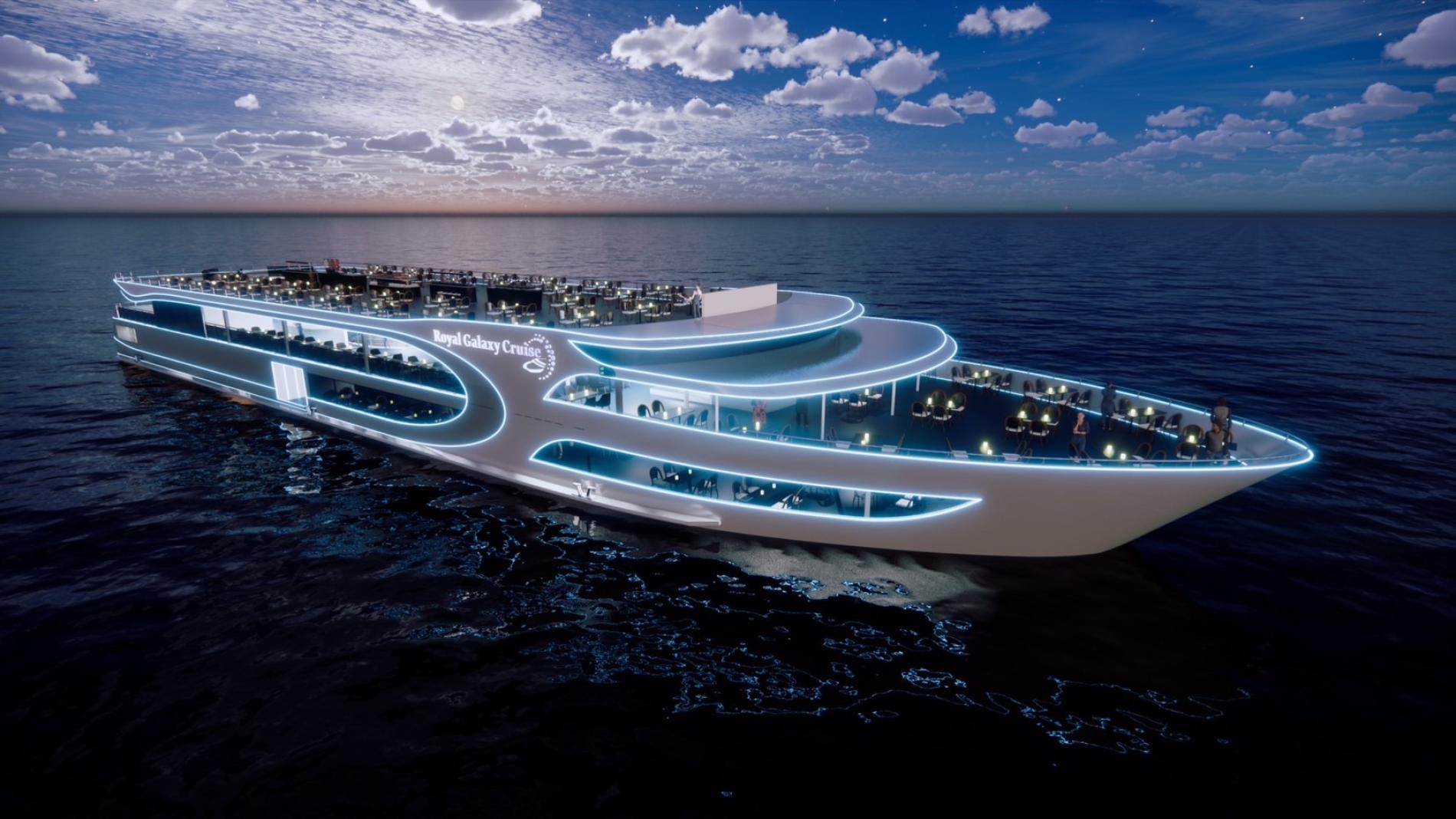 Experience a delightful journey on the Royal Galaxy Cruise savoring a buffet dinner and enjoying stunning views of Bangkok’s landmarks illuminated against the night sky.