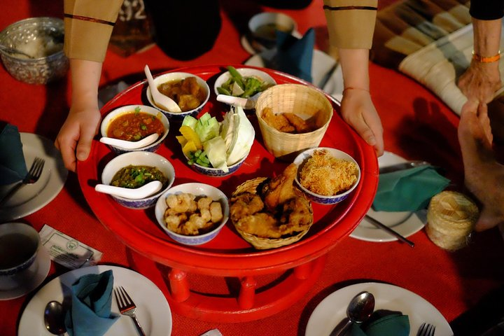 Chiang Mai Specialties served in a Small Rounded Table (called "Khan Toke" or "Toke" )