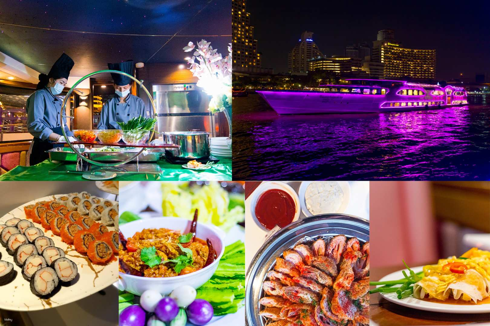 Experience the allure of nighttime Bangkok as you savor a sumptuous buffet aboard the Grand Pearl. Delight in exquisite dishes while taking in stunning river views and live music.
