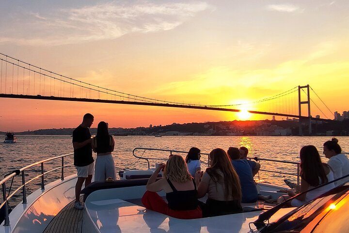 Sail into a serene sunset over the Bosphorus where stunning views of the Istanbul skyline and the iconic Maiden’s Tower create unforgettable memories on a luxury yacht.