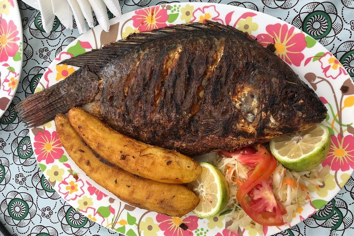 Fresh fried tilapia and matoke