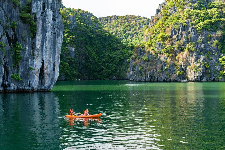 Explore stunning limestone cliffs and emerald waters while kayaking through Halong Bay immersing yourself in the beauty of nature and local culture. A perfect adventure for all travelers.