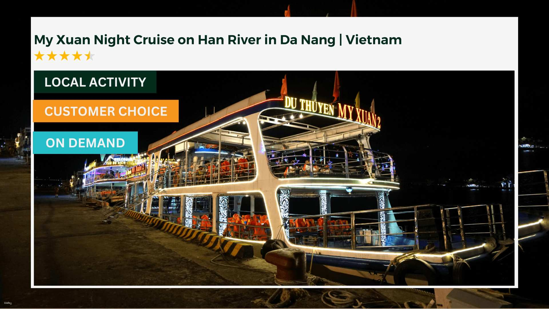 Experience delightful moments aboard the My Xuan Cruise enjoying stunning night views of the Han River live performances and an all-you-can-drink beverage package with friends and family.