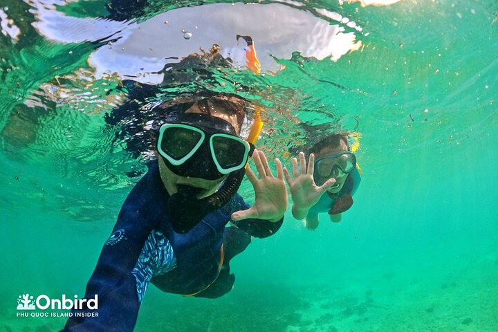 Discover the joy of underwater exploration in Phu Quoc with OnBird where kids and parents connect with marine life through safe snorkeling adventures in stunning coral-rich waters.