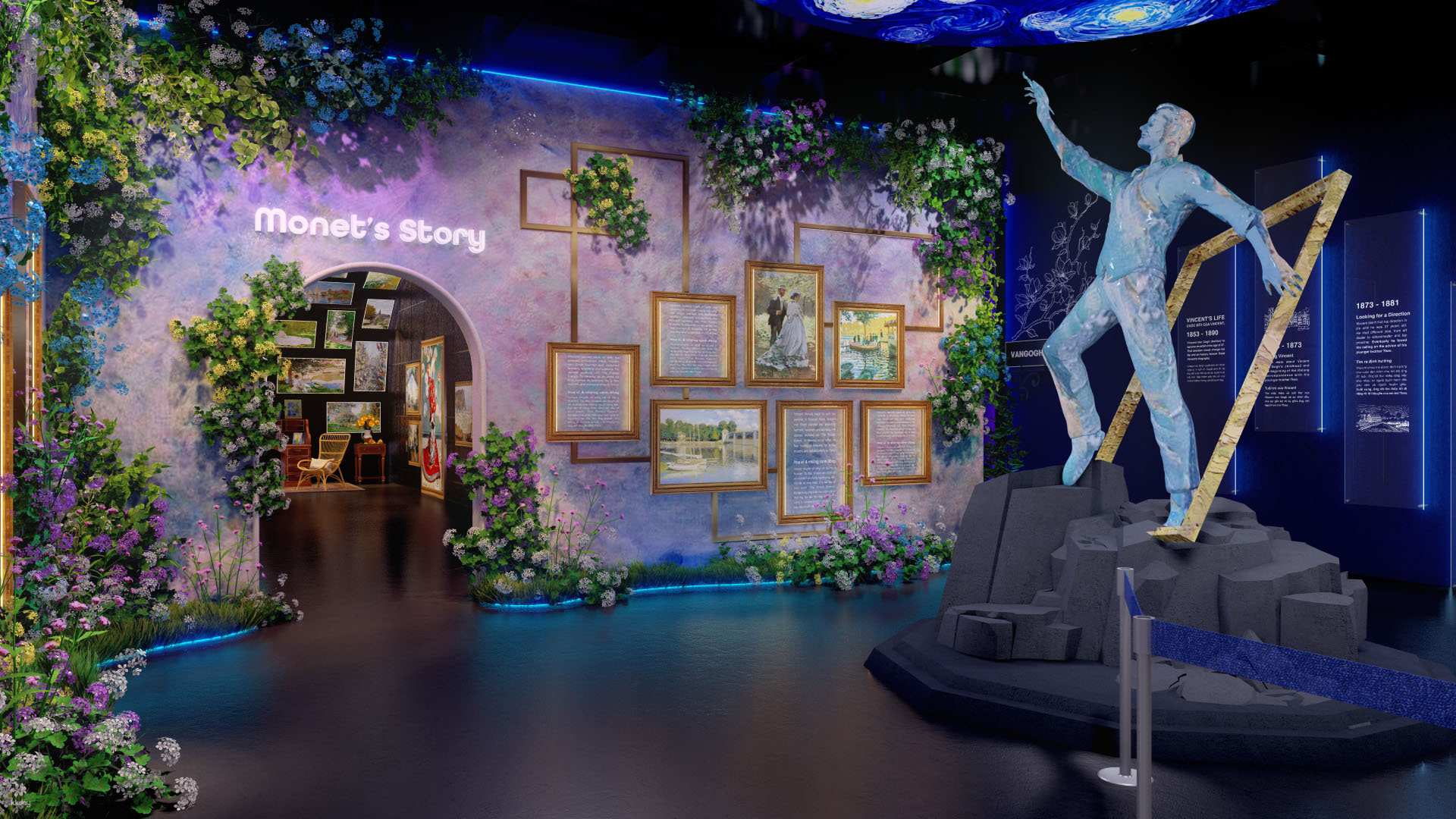 Step into a world where art comes alive exploring Monet’s journey through interactive zones and innovative lighting that transform each masterpiece into an immersive experience for all ages.